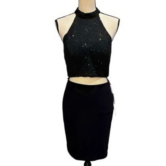 ALYCE Paris Black 2 Piece Rhinestone Halter Skirt Set - Picture 1 of 3